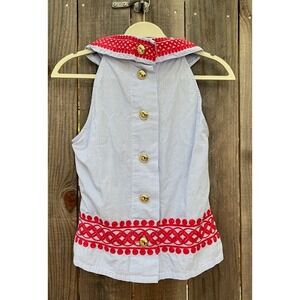 Sail to Sable XS Striped Sleeveless Top‎ Red Embroidery Gold Button Blouse